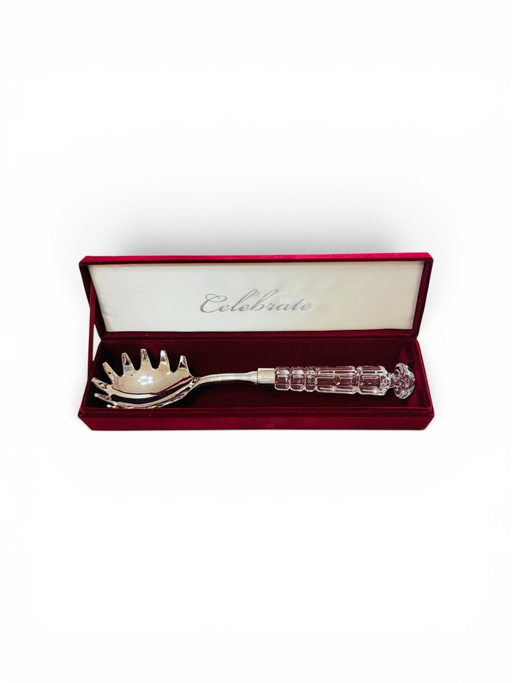 Vintage NIB Crystal Handle Spaghetti Server – Silver Plated – JCPenney – 10.5”